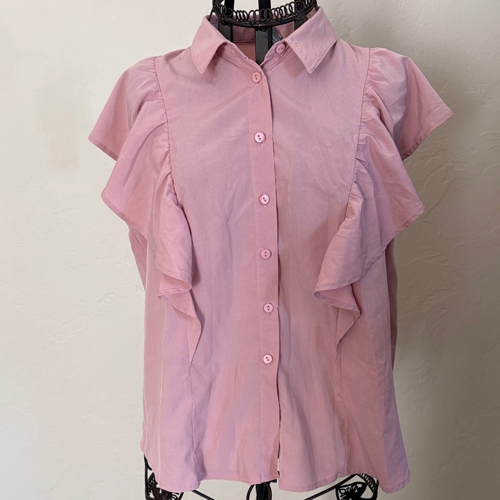 Paper Crane Pink Button Down Ruffle Shirt